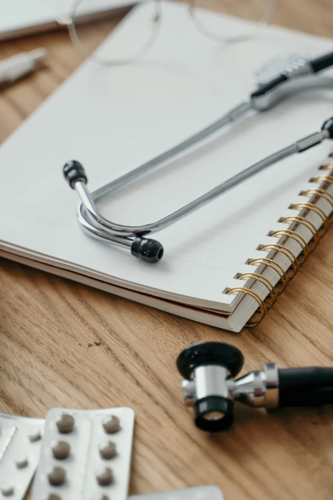 Stethoscope on notebook for medical weight loss reno plan